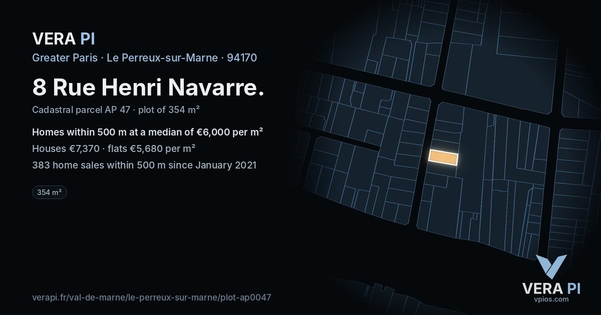 8 Rue Henri Navarre, Le Perreux-sur-Marne at night – the plot lit, the parcels around coloured by the prices near them