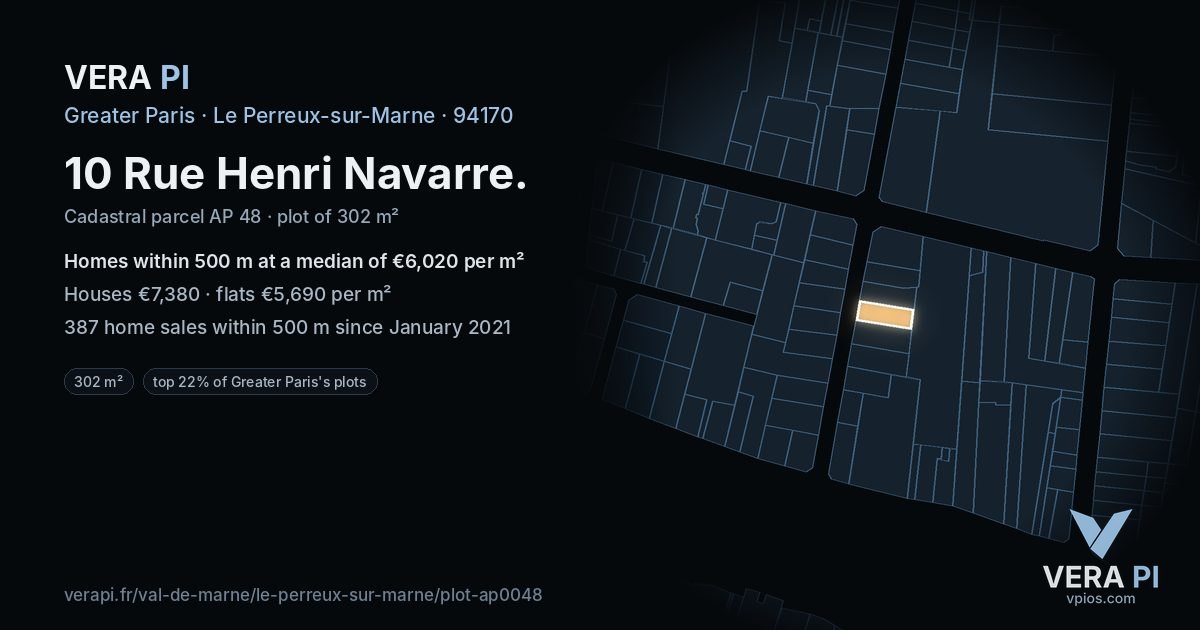 10 Rue Henri Navarre, Le Perreux-sur-Marne at night – the plot lit, the parcels around coloured by the prices near them
