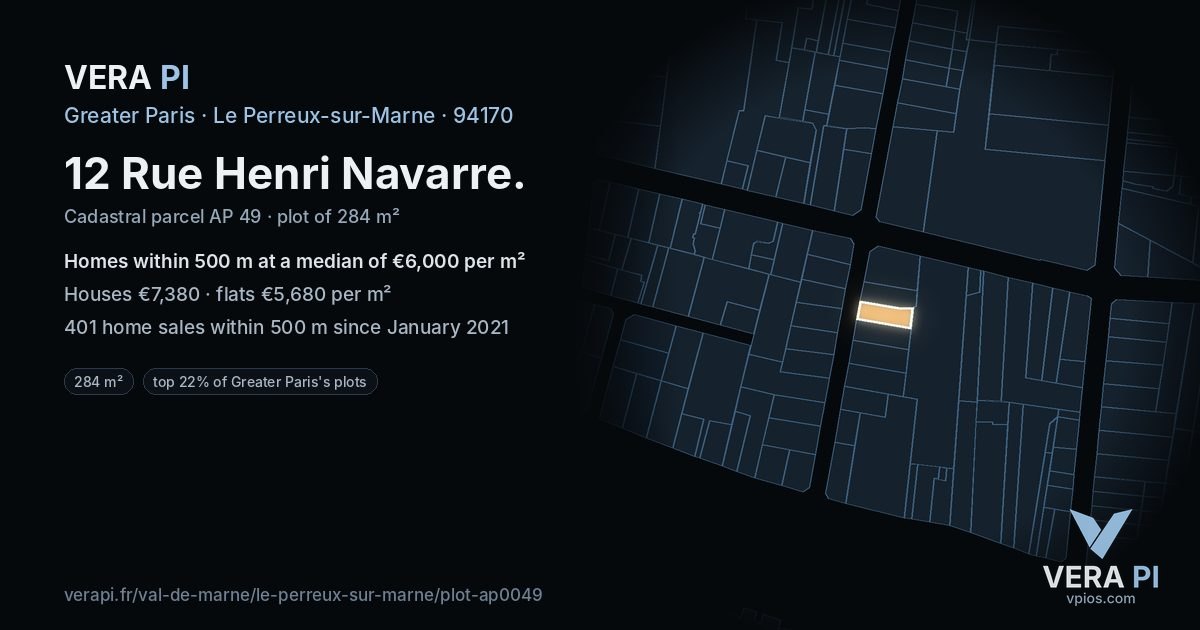 12 Rue Henri Navarre, Le Perreux-sur-Marne at night – the plot lit, the parcels around coloured by the prices near them