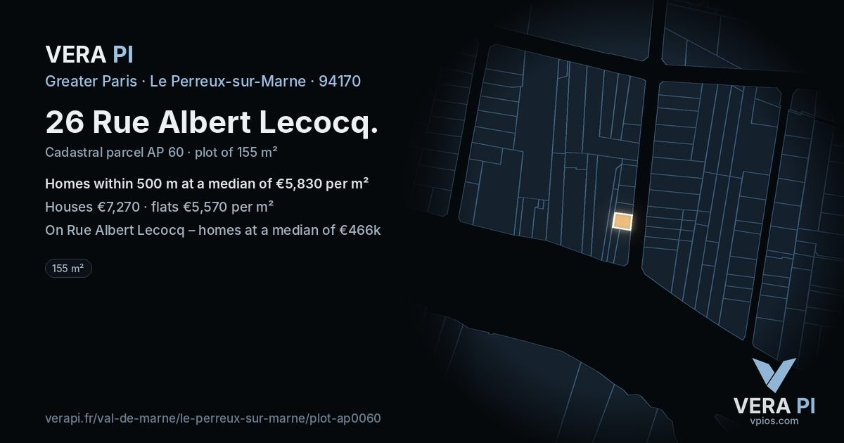 26 Rue Albert Lecocq, Le Perreux-sur-Marne at night – the plot lit, the parcels around coloured by the prices near them