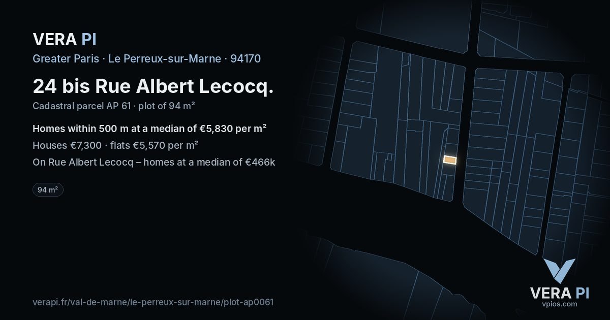 24 bis Rue Albert Lecocq, Le Perreux-sur-Marne at night – the plot lit, the parcels around coloured by the prices near them
