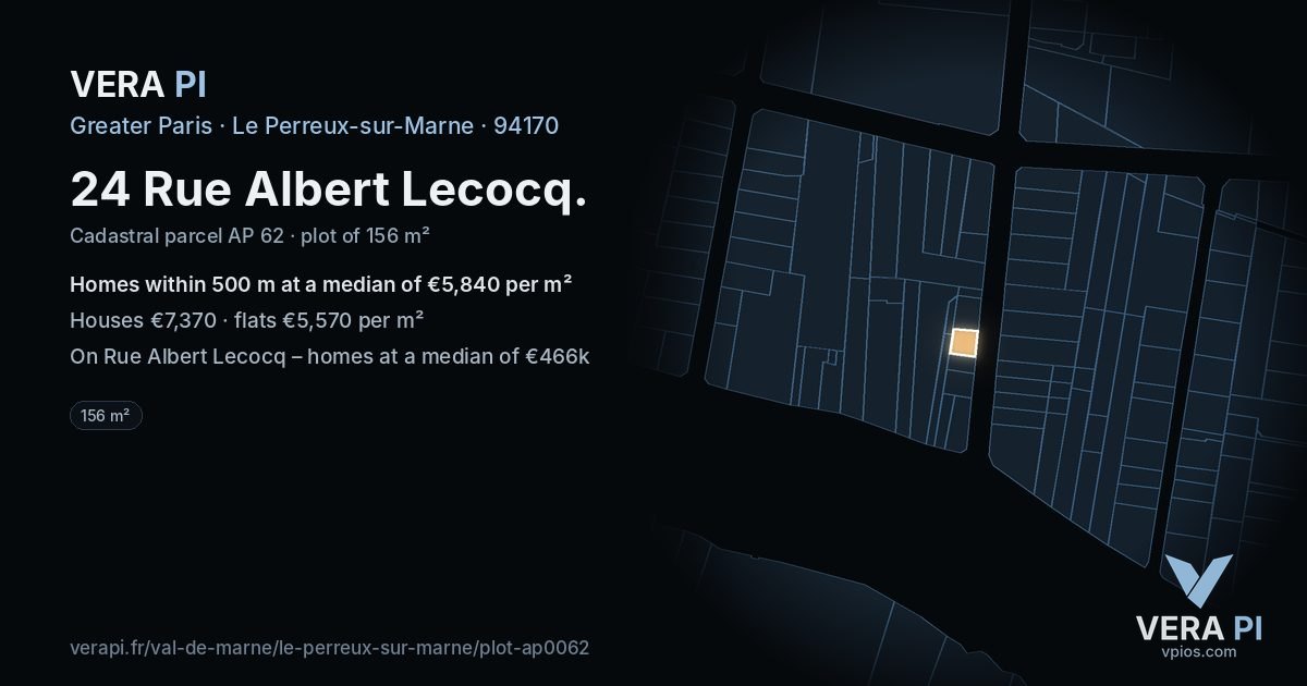 24 Rue Albert Lecocq, Le Perreux-sur-Marne at night – the plot lit, the parcels around coloured by the prices near them