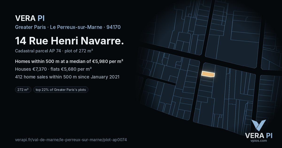 14 Rue Henri Navarre, Le Perreux-sur-Marne at night – the plot lit, the parcels around coloured by the prices near them