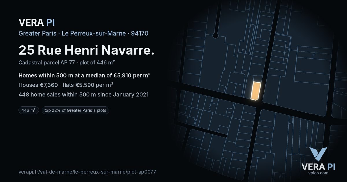 25 Rue Henri Navarre, Le Perreux-sur-Marne at night – the plot lit, the parcels around coloured by the prices near them