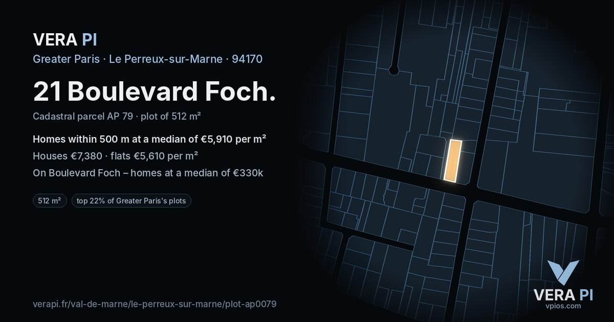 21 Boulevard Foch, Le Perreux-sur-Marne at night – the plot lit, the parcels around coloured by the prices near them