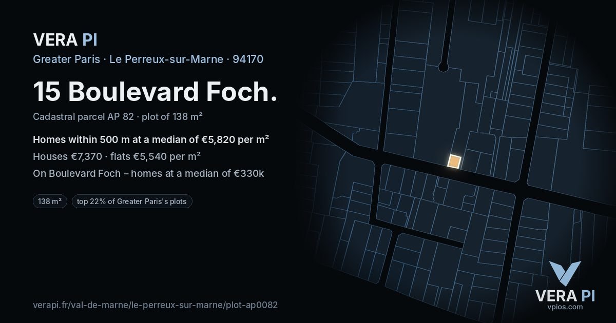 15 Boulevard Foch, Le Perreux-sur-Marne at night – the plot lit, the parcels around coloured by the prices near them
