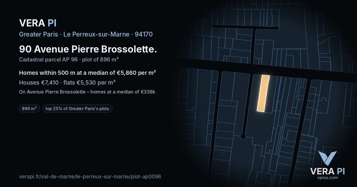 90 Avenue Pierre Brossolette, Le Perreux-sur-Marne at night – the plot lit, the parcels around coloured by the prices near them
