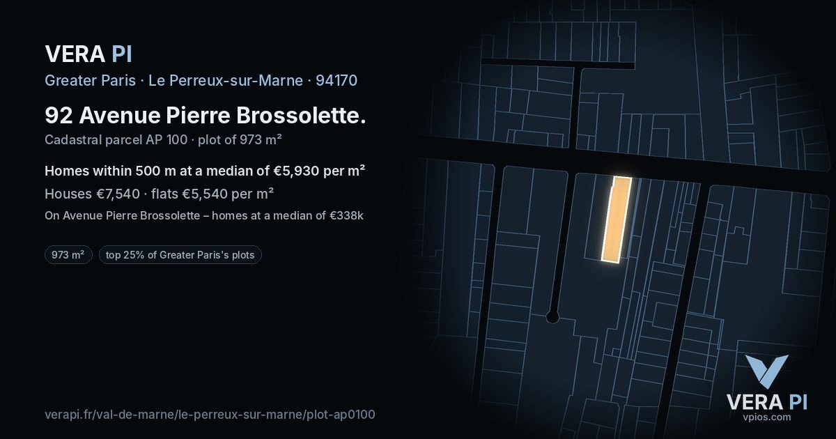 92 Avenue Pierre Brossolette, Le Perreux-sur-Marne at night – the plot lit, the parcels around coloured by the prices near them