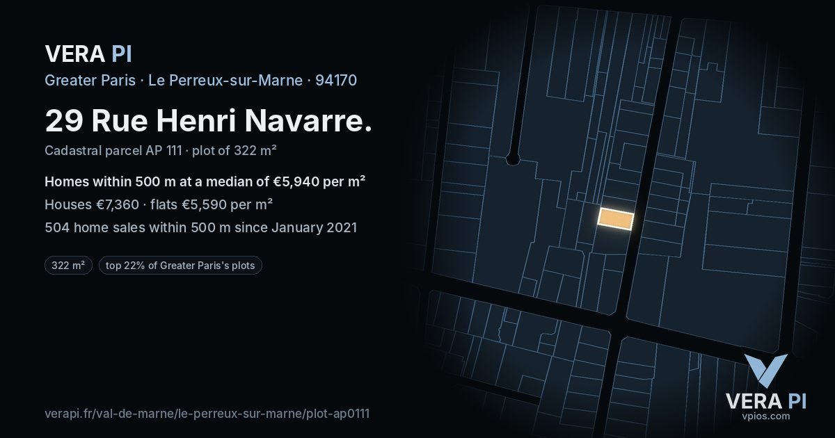 29 Rue Henri Navarre, Le Perreux-sur-Marne at night – the plot lit, the parcels around coloured by the prices near them