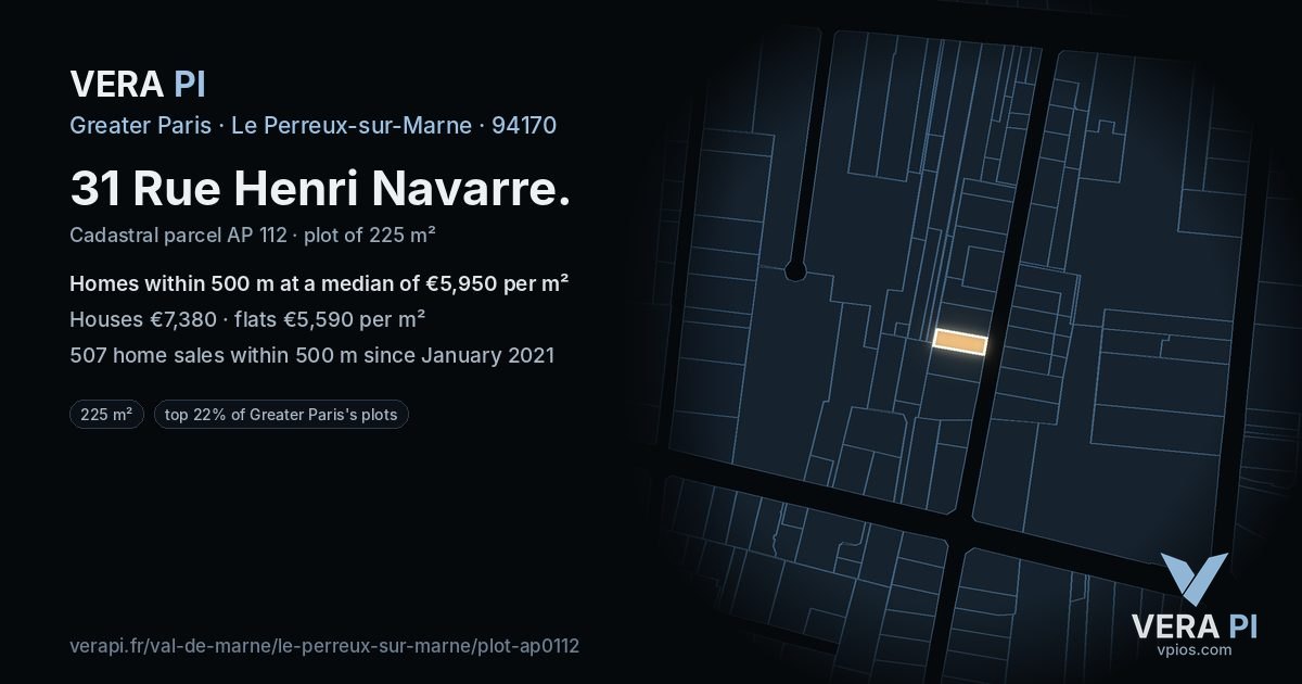 31 Rue Henri Navarre, Le Perreux-sur-Marne at night – the plot lit, the parcels around coloured by the prices near them