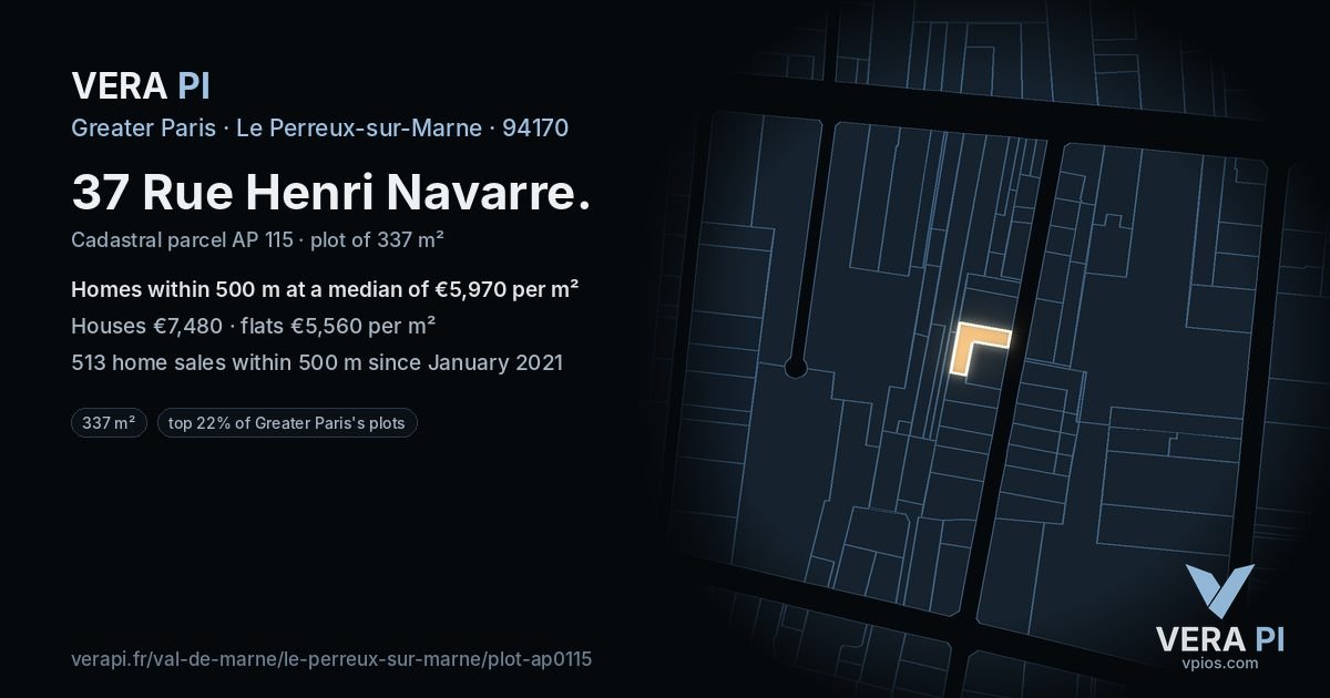 37 Rue Henri Navarre, Le Perreux-sur-Marne at night – the plot lit, the parcels around coloured by the prices near them