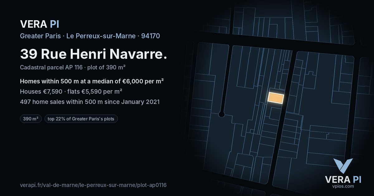 39 Rue Henri Navarre, Le Perreux-sur-Marne at night – the plot lit, the parcels around coloured by the prices near them