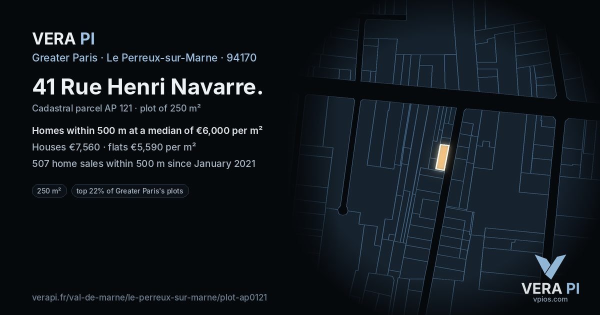 41 Rue Henri Navarre, Le Perreux-sur-Marne at night – the plot lit, the parcels around coloured by the prices near them