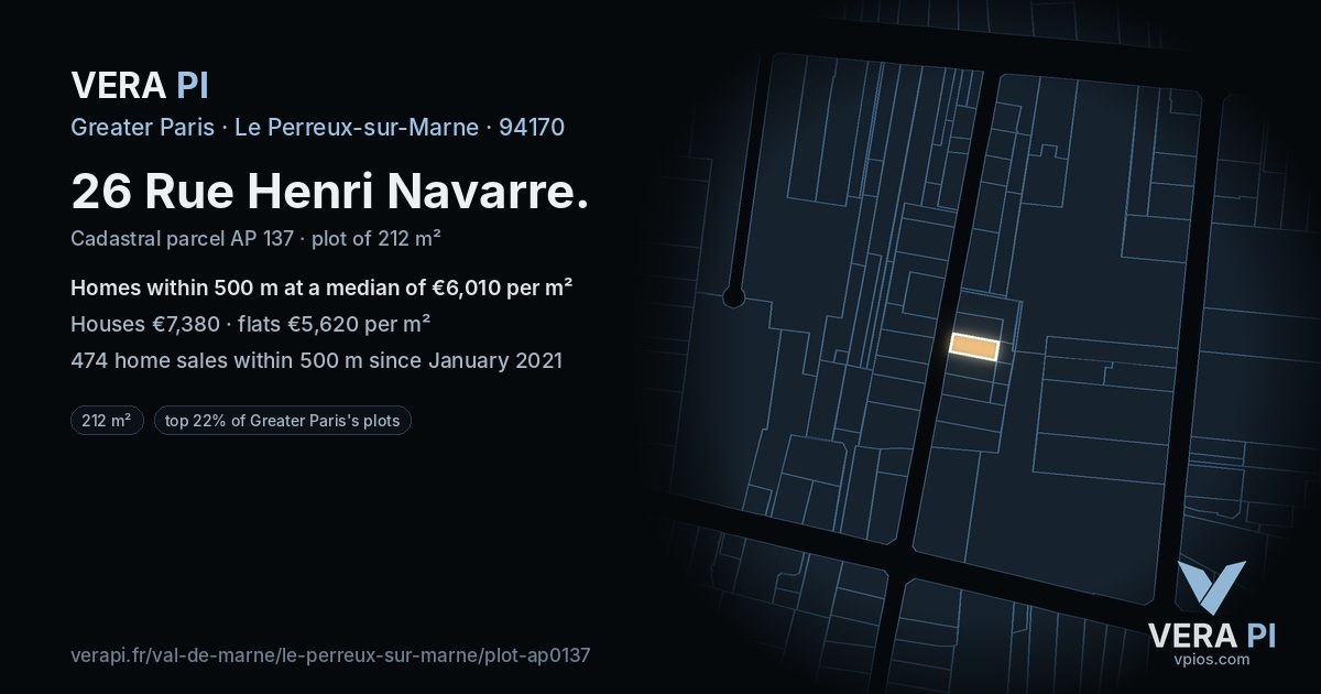 26 Rue Henri Navarre, Le Perreux-sur-Marne at night – the plot lit, the parcels around coloured by the prices near them