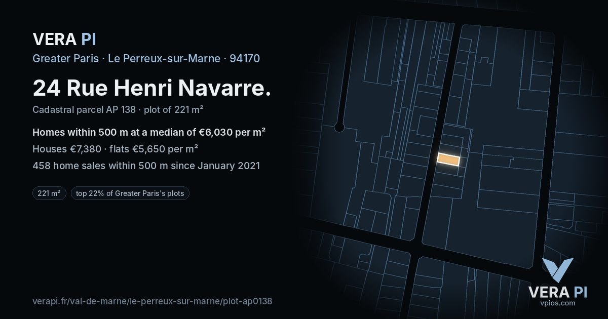 24 Rue Henri Navarre, Le Perreux-sur-Marne at night – the plot lit, the parcels around coloured by the prices near them