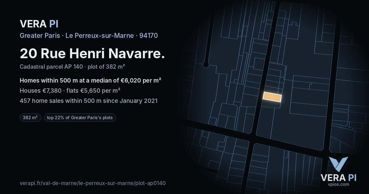 20 Rue Henri Navarre, Le Perreux-sur-Marne at night – the plot lit, the parcels around coloured by the prices near them