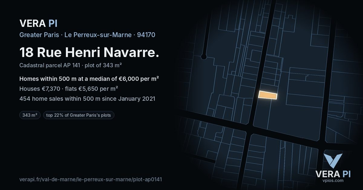 18 Rue Henri Navarre, Le Perreux-sur-Marne at night – the plot lit, the parcels around coloured by the prices near them