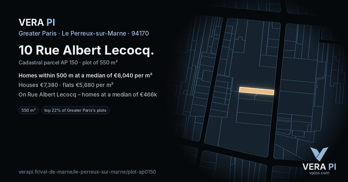 10 Rue Albert Lecocq, Le Perreux-sur-Marne at night – the plot lit, the parcels around coloured by the prices near them