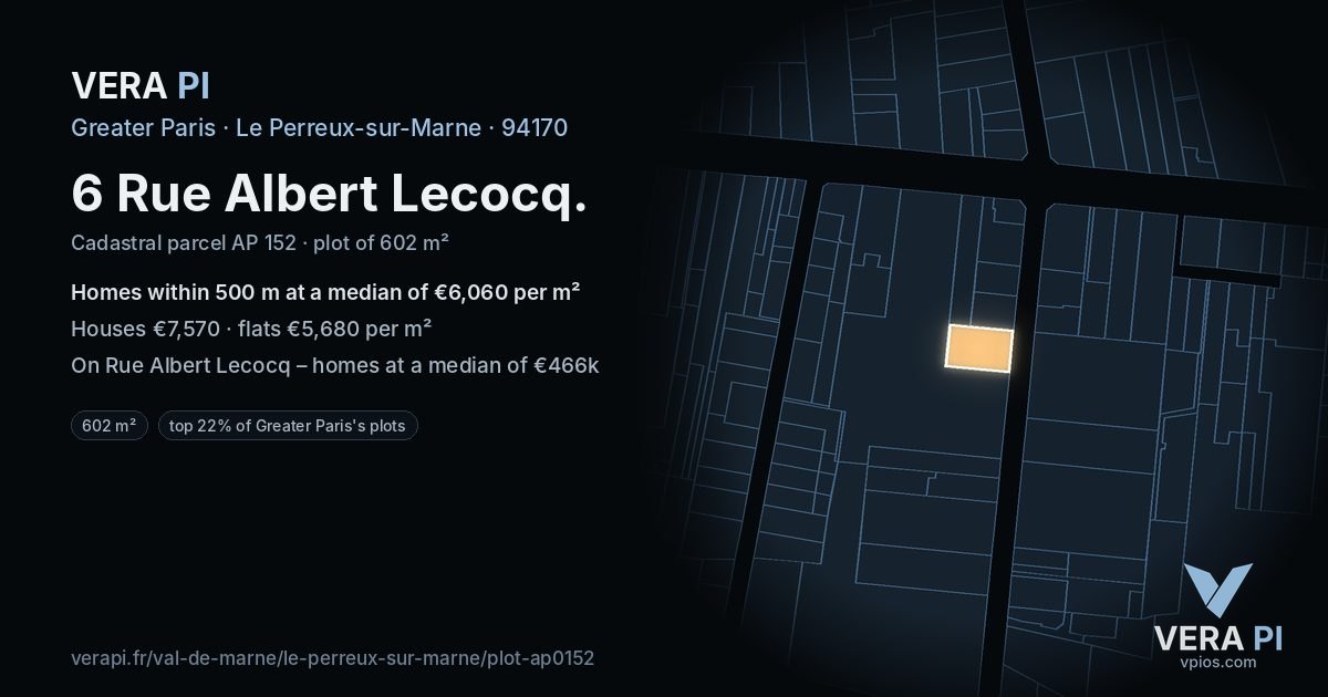 6 Rue Albert Lecocq, Le Perreux-sur-Marne at night – the plot lit, the parcels around coloured by the prices near them