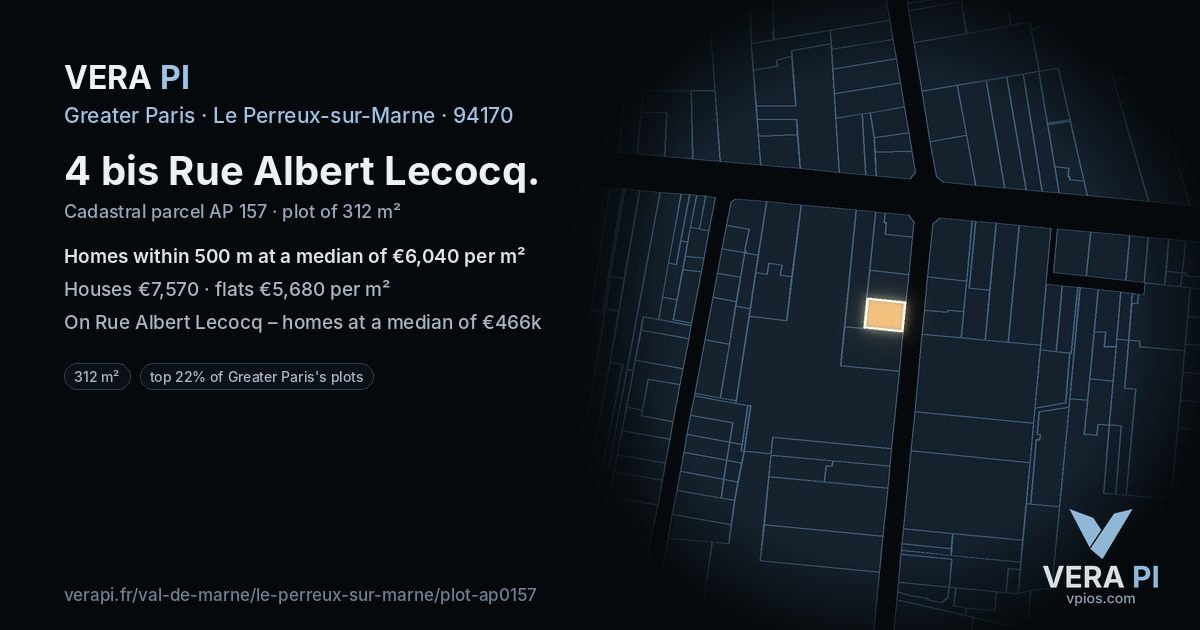4 bis Rue Albert Lecocq, Le Perreux-sur-Marne at night – the plot lit, the parcels around coloured by the prices near them