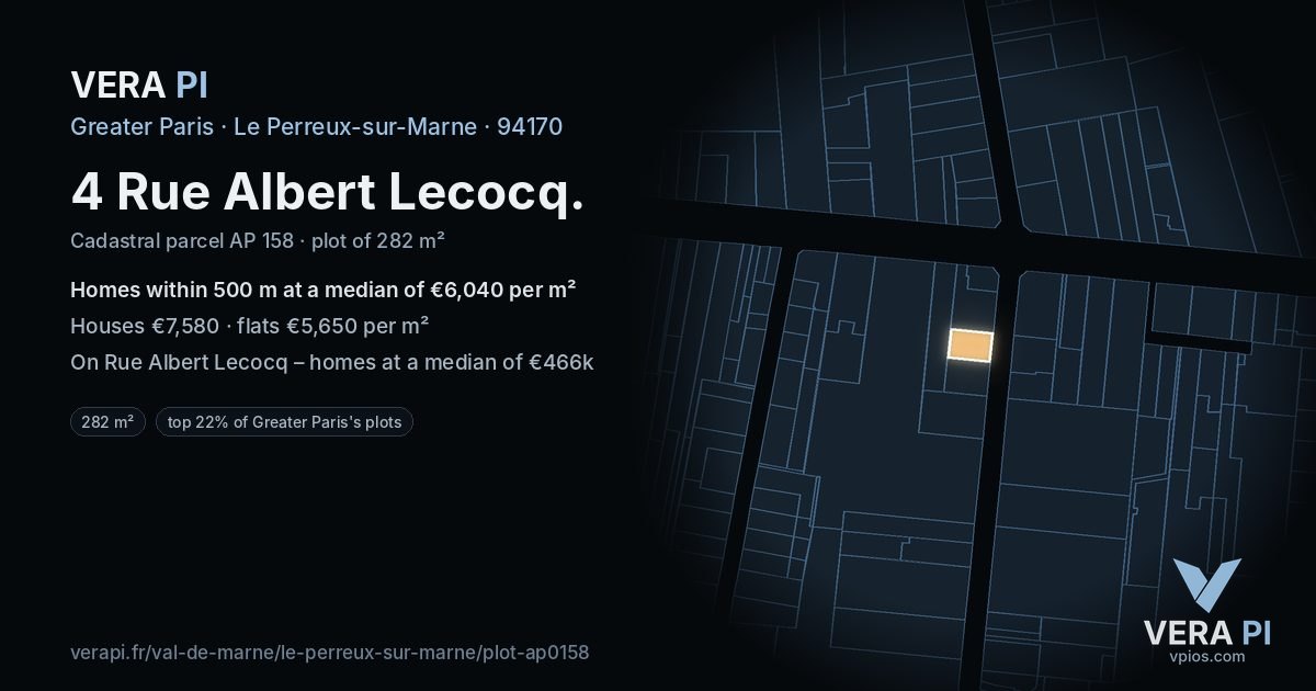 4 Rue Albert Lecocq, Le Perreux-sur-Marne at night – the plot lit, the parcels around coloured by the prices near them