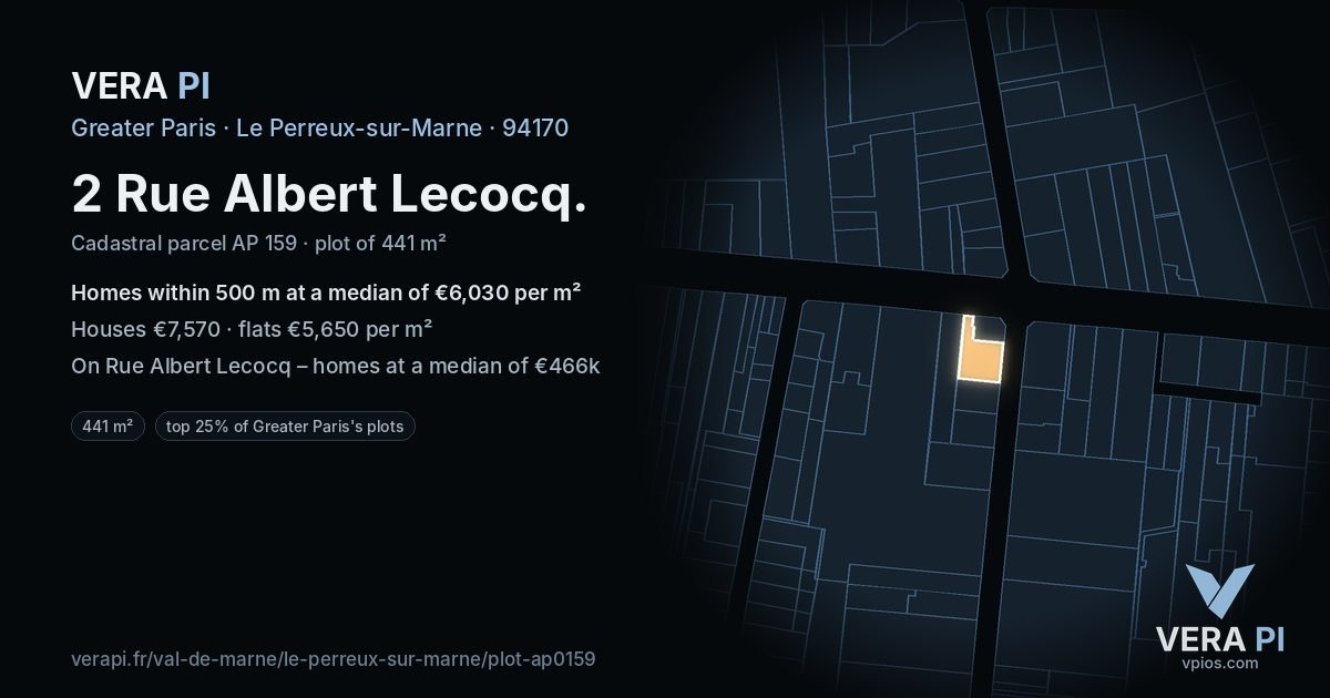 2 Rue Albert Lecocq, Le Perreux-sur-Marne at night – the plot lit, the parcels around coloured by the prices near them