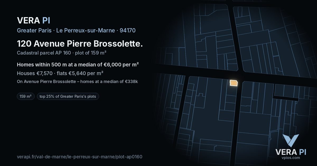 120 Avenue Pierre Brossolette, Le Perreux-sur-Marne at night – the plot lit, the parcels around coloured by the prices near them