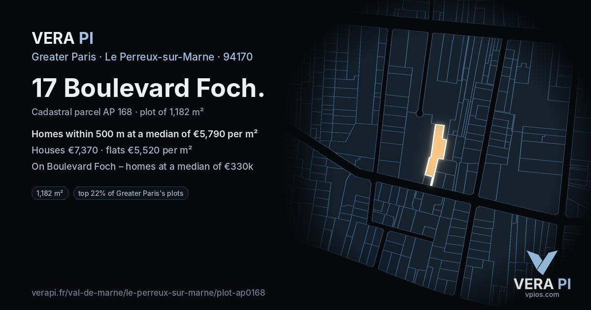 17 Boulevard Foch, Le Perreux-sur-Marne at night – the plot lit, the parcels around coloured by the prices near them