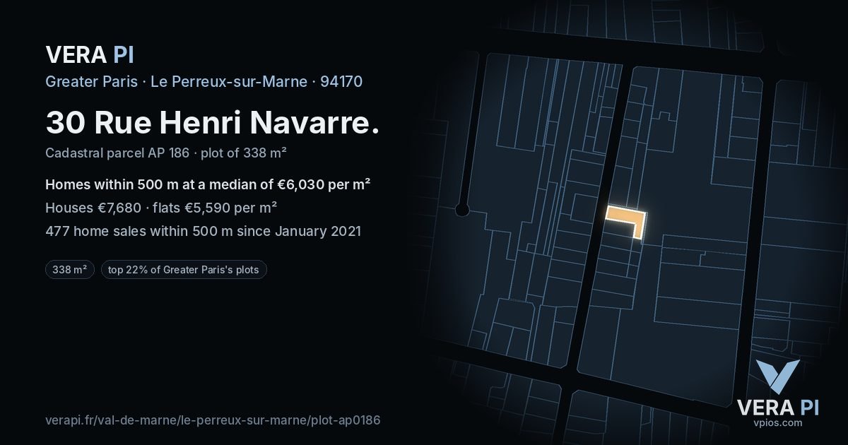 30 Rue Henri Navarre, Le Perreux-sur-Marne at night – the plot lit, the parcels around coloured by the prices near them