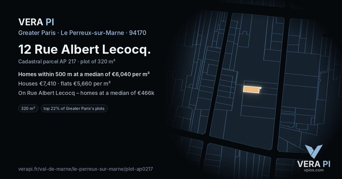 12 Rue Albert Lecocq, Le Perreux-sur-Marne at night – the plot lit, the parcels around coloured by the prices near them