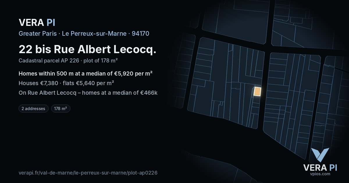 22 bis Rue Albert Lecocq, Le Perreux-sur-Marne at night – the plot lit, the parcels around coloured by the prices near them