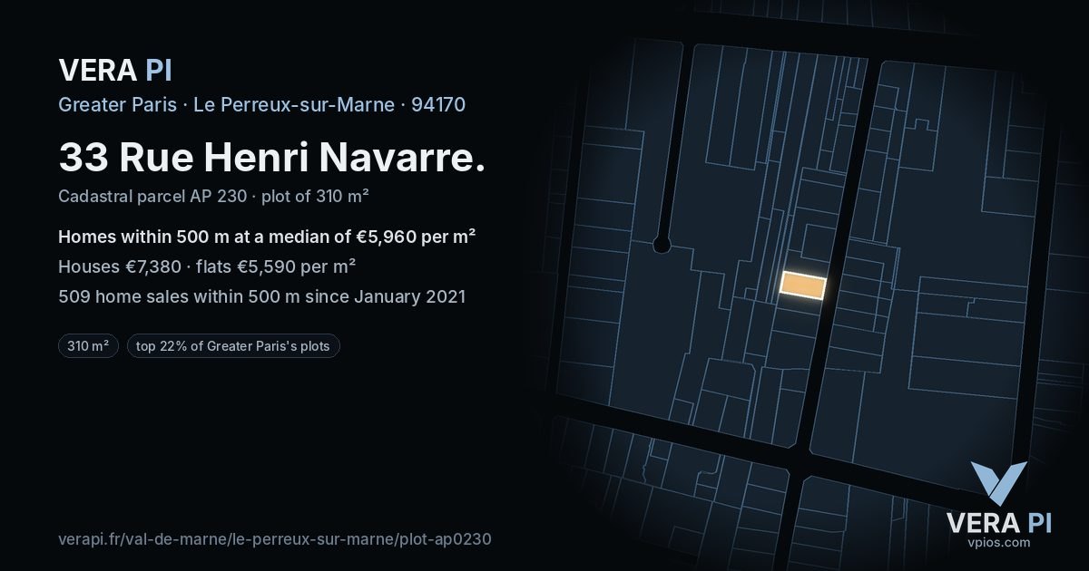 33 Rue Henri Navarre, Le Perreux-sur-Marne at night – the plot lit, the parcels around coloured by the prices near them