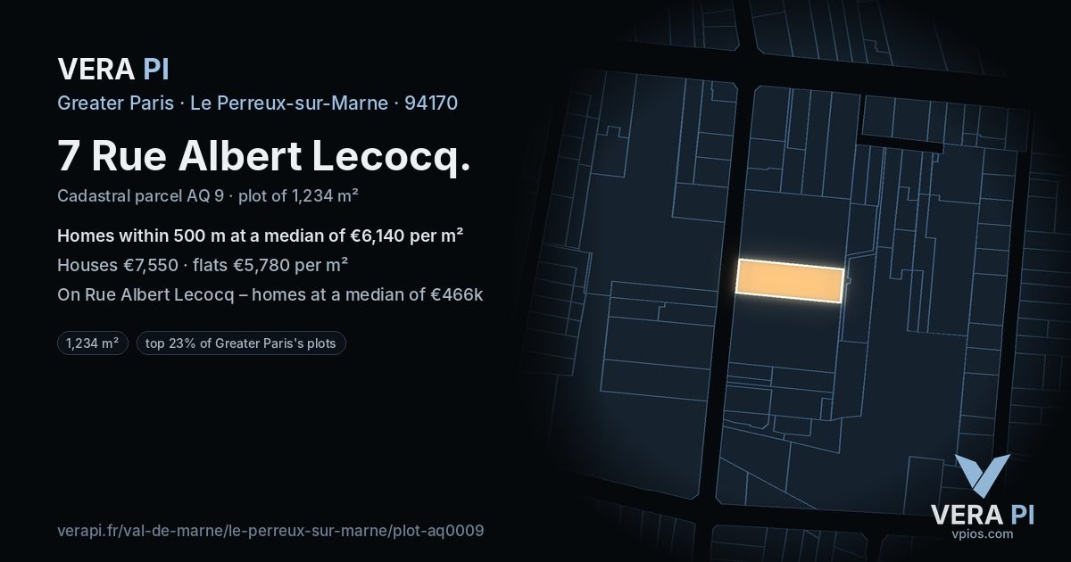 7 Rue Albert Lecocq, Le Perreux-sur-Marne at night – the plot lit, the parcels around coloured by the prices near them