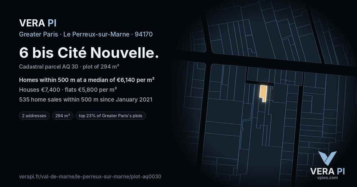 6 bis Cité Nouvelle, Le Perreux-sur-Marne at night – the plot lit, the parcels around coloured by the prices near them