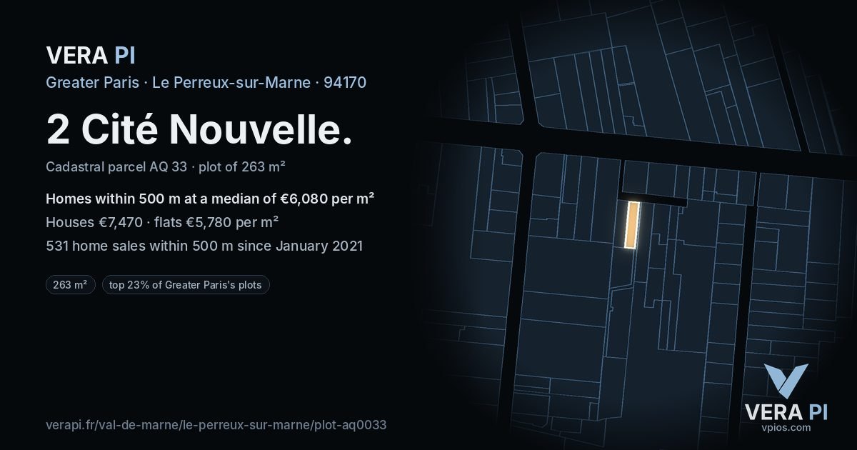 2 Cité Nouvelle, Le Perreux-sur-Marne at night – the plot lit, the parcels around coloured by the prices near them