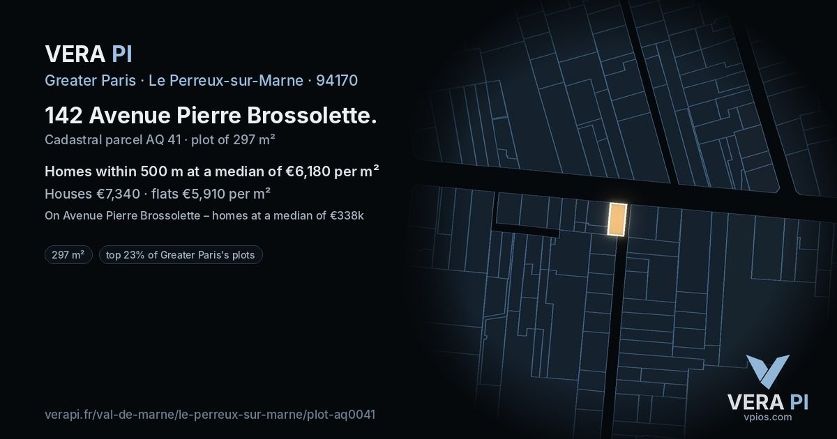 142 Avenue Pierre Brossolette, Le Perreux-sur-Marne at night – the plot lit, the parcels around coloured by the prices near them