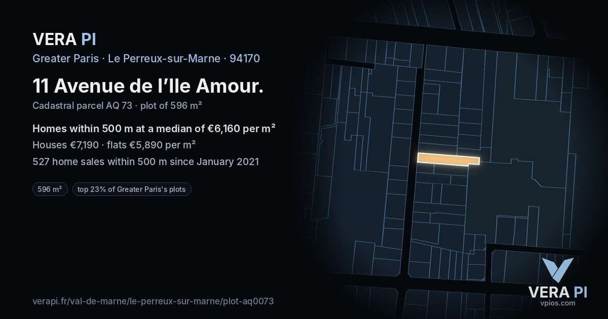 11 Avenue de l’Ile Amour, Le Perreux-sur-Marne at night – the plot lit, the parcels around coloured by the prices near them