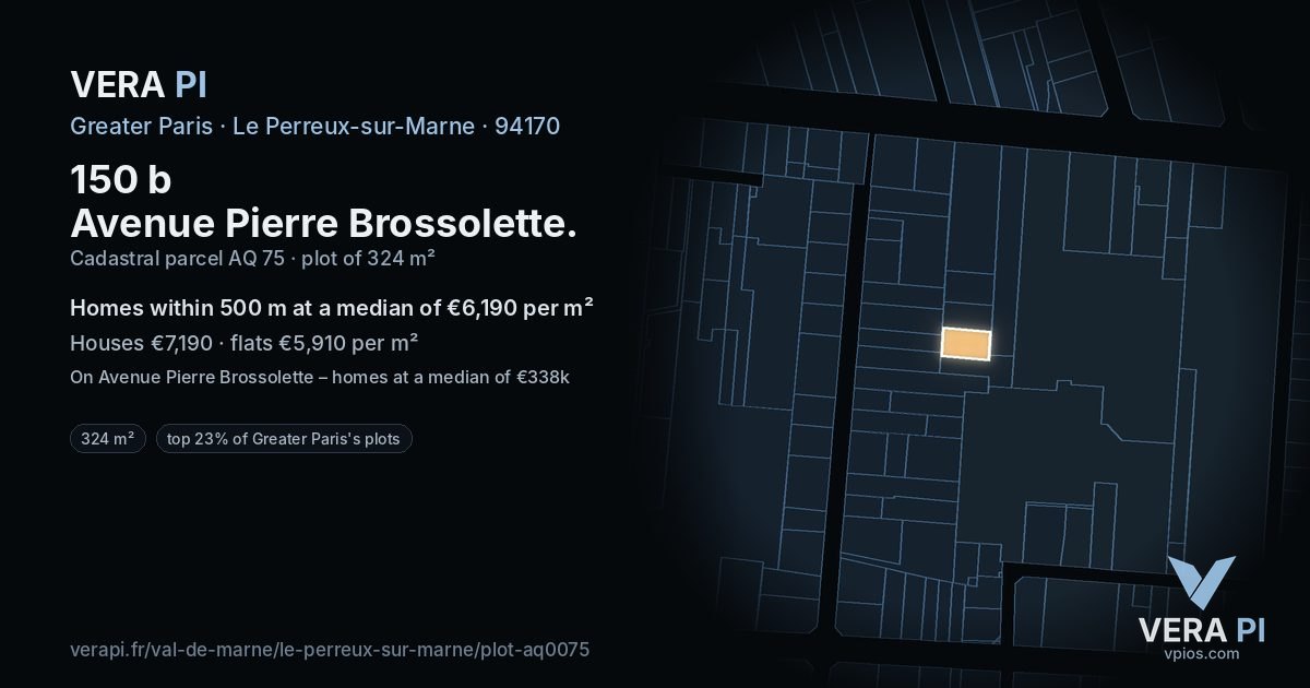 150 b Avenue Pierre Brossolette, Le Perreux-sur-Marne at night – the plot lit, the parcels around coloured by the prices near them