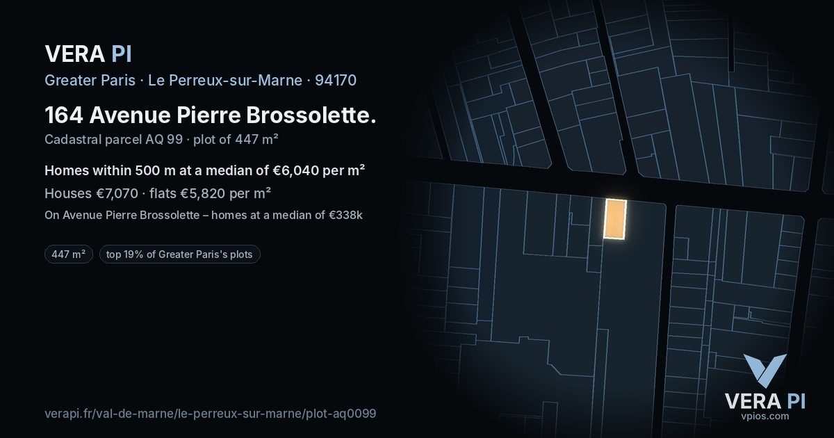 164 Avenue Pierre Brossolette, Le Perreux-sur-Marne at night – the plot lit, the parcels around coloured by the prices near them