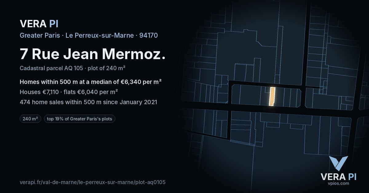 7 Rue Jean Mermoz, Le Perreux-sur-Marne at night – the plot lit, the parcels around coloured by the prices near them