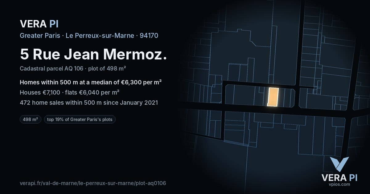 5 Rue Jean Mermoz, Le Perreux-sur-Marne at night – the plot lit, the parcels around coloured by the prices near them
