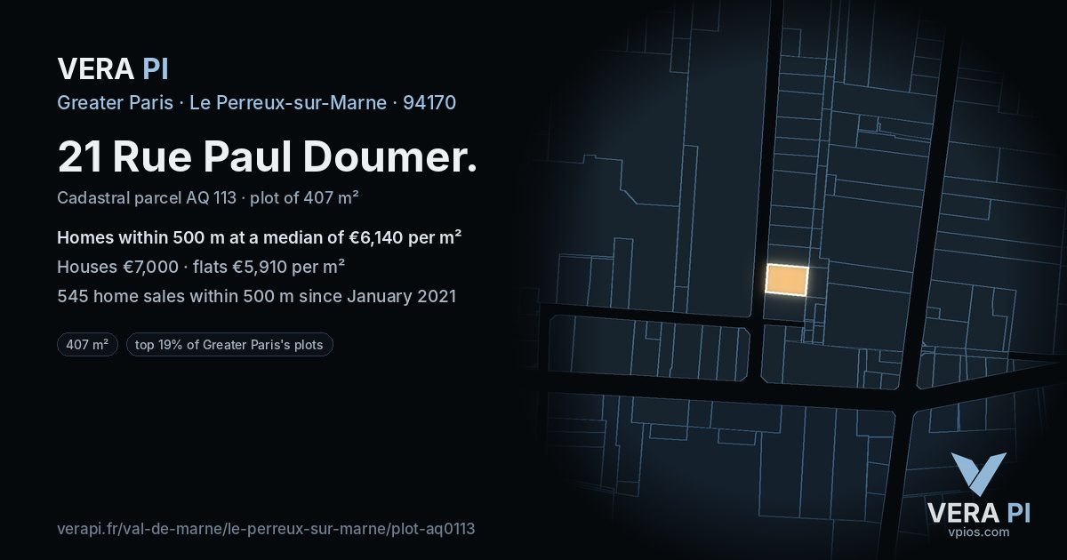 21 Rue Paul Doumer, Le Perreux-sur-Marne at night – the plot lit, the parcels around coloured by the prices near them