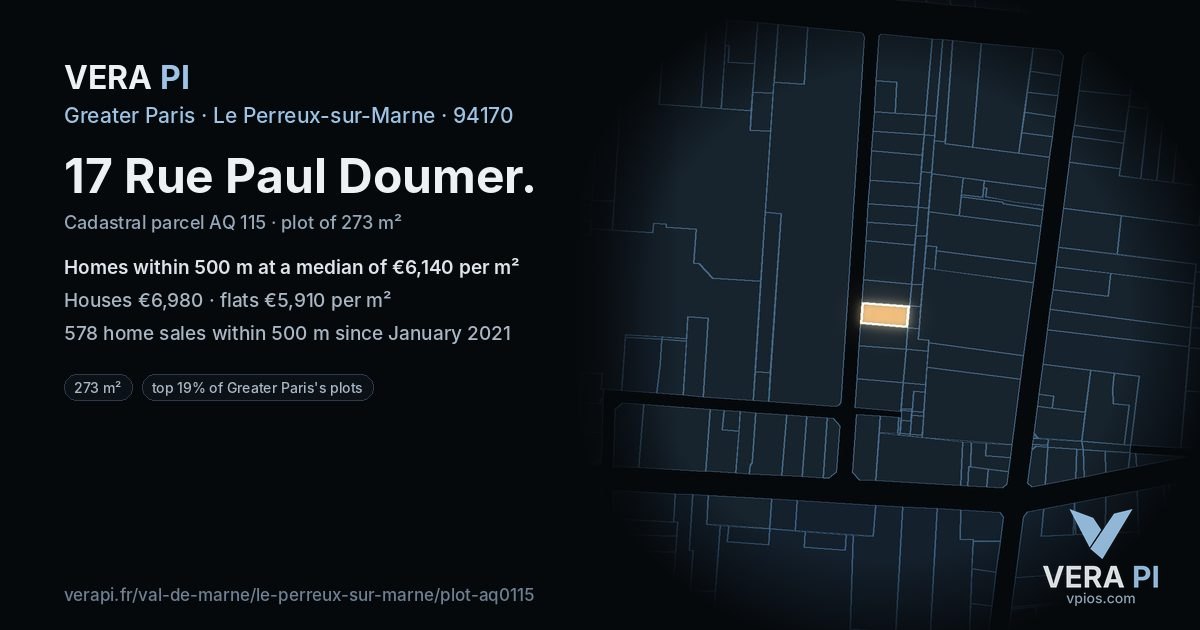 17 Rue Paul Doumer, Le Perreux-sur-Marne at night – the plot lit, the parcels around coloured by the prices near them