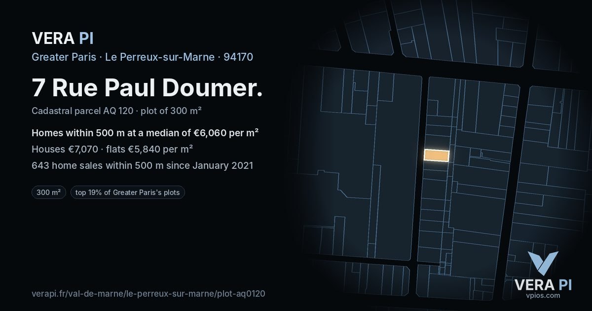 7 Rue Paul Doumer, Le Perreux-sur-Marne at night – the plot lit, the parcels around coloured by the prices near them