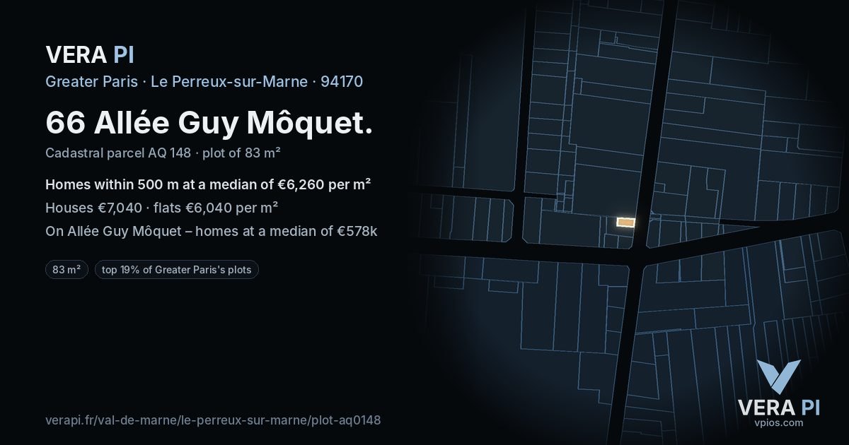 66 Allée Guy Môquet, Le Perreux-sur-Marne at night – the plot lit, the parcels around coloured by the prices near them