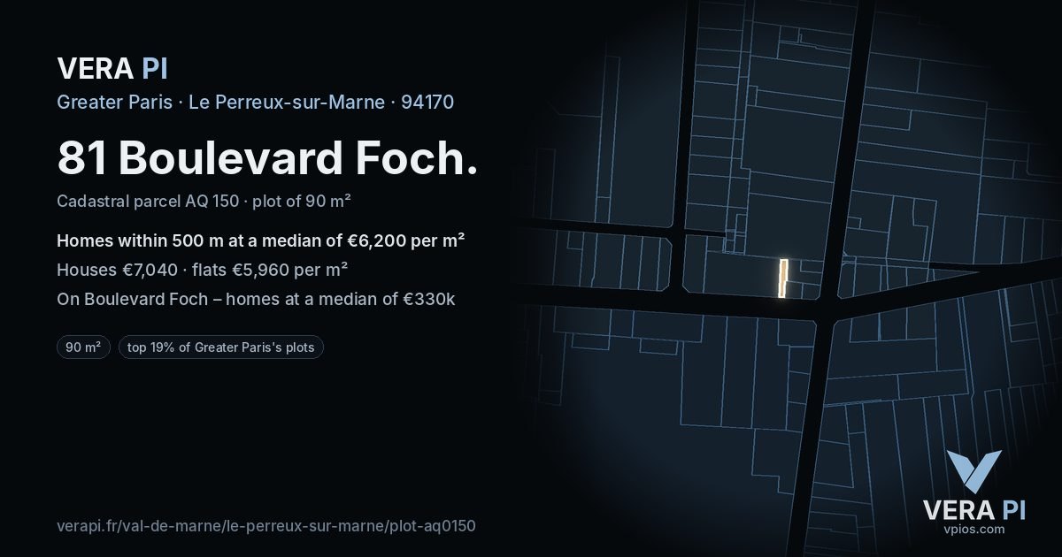 81 Boulevard Foch, Le Perreux-sur-Marne at night – the plot lit, the parcels around coloured by the prices near them