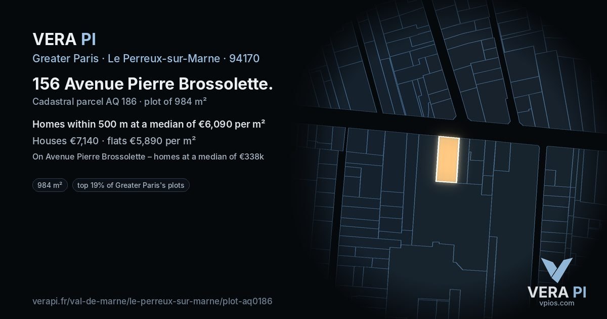 156 Avenue Pierre Brossolette, Le Perreux-sur-Marne at night – the plot lit, the parcels around coloured by the prices near them