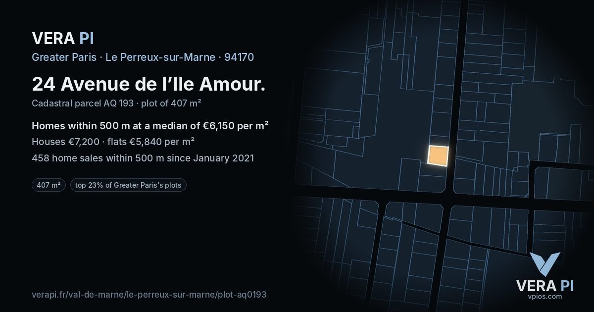 24 Avenue de l’Ile Amour, Le Perreux-sur-Marne at night – the plot lit, the parcels around coloured by the prices near them