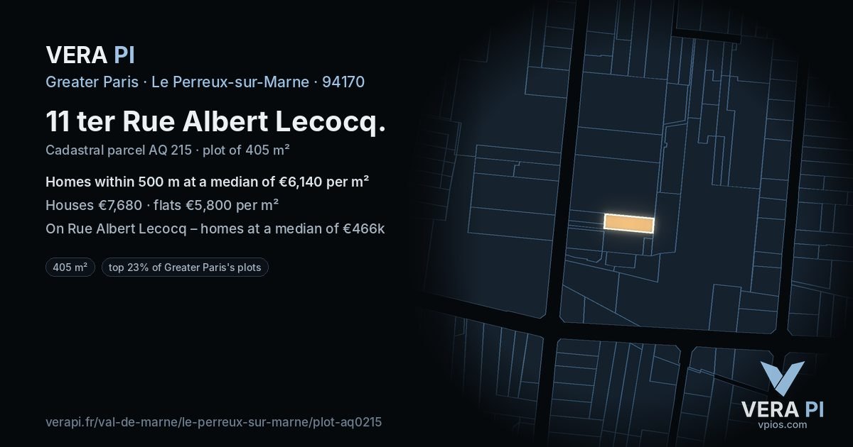 11 ter Rue Albert Lecocq, Le Perreux-sur-Marne at night – the plot lit, the parcels around coloured by the prices near them