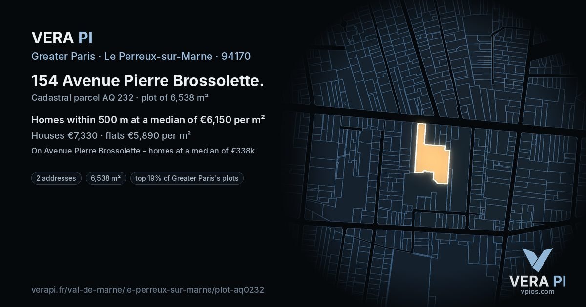 154 Avenue Pierre Brossolette, Le Perreux-sur-Marne at night – the plot lit, the parcels around coloured by the prices near them
